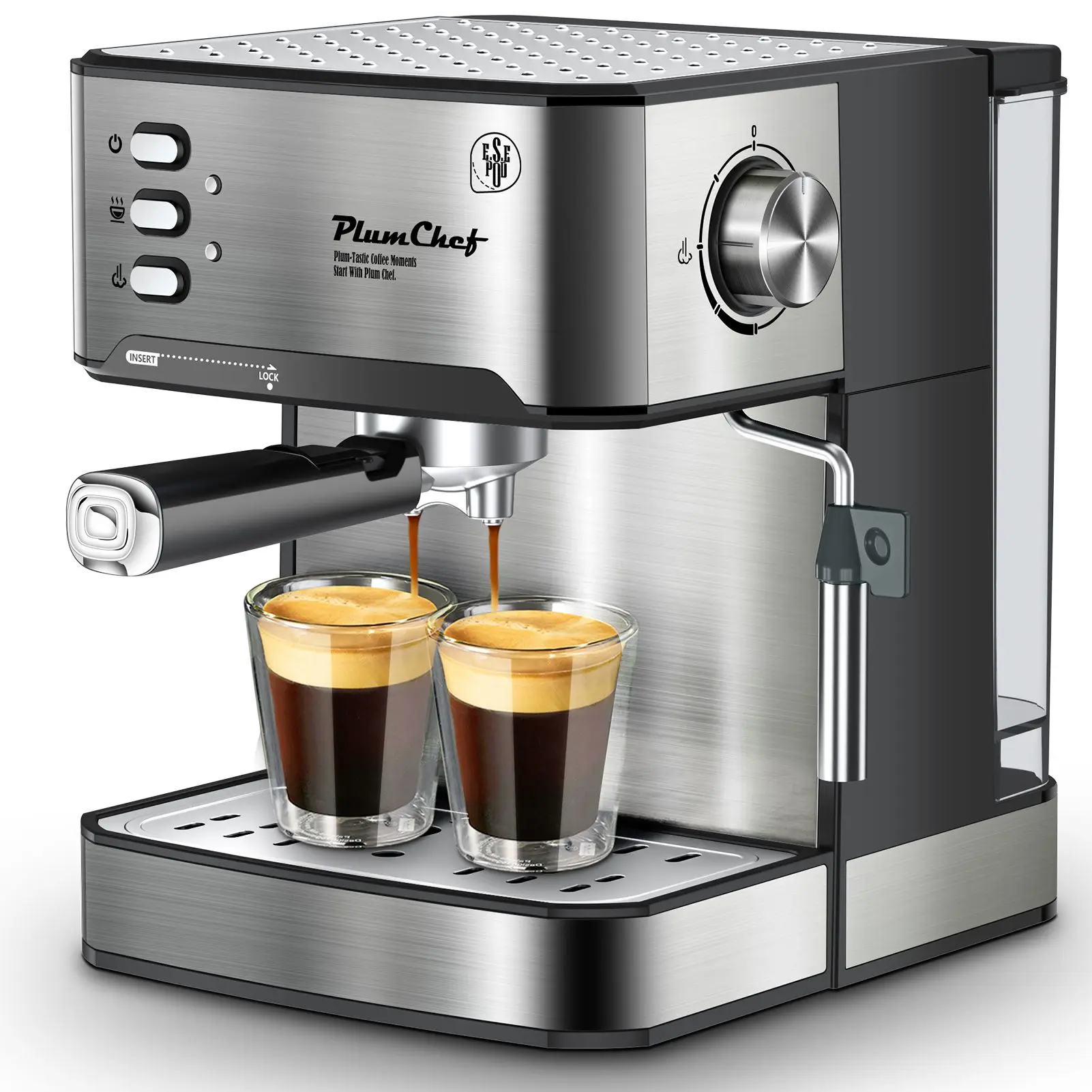 PlumChef Espresso Machine 20 Bar Professional Compact Homehold Coffee Espresso Maker with Milk Frother Steam Wand 54oz Water Tan