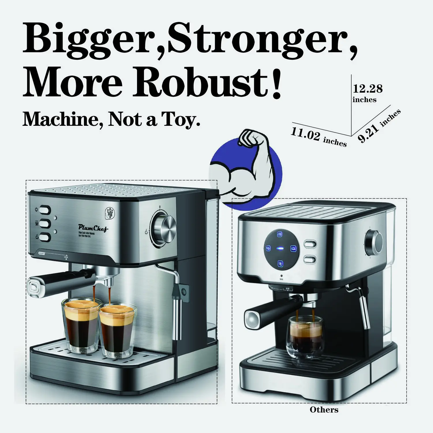 PlumChef Espresso Machine 20 Bar Professional Compact Homehold Coffee Espresso Maker with Milk Frother Steam Wand 54oz Water Tan - Image 3